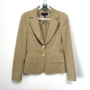 33.) Escada Tan Stretch Blazer with Gold Zipper Details- Size 38 (8 in USA)